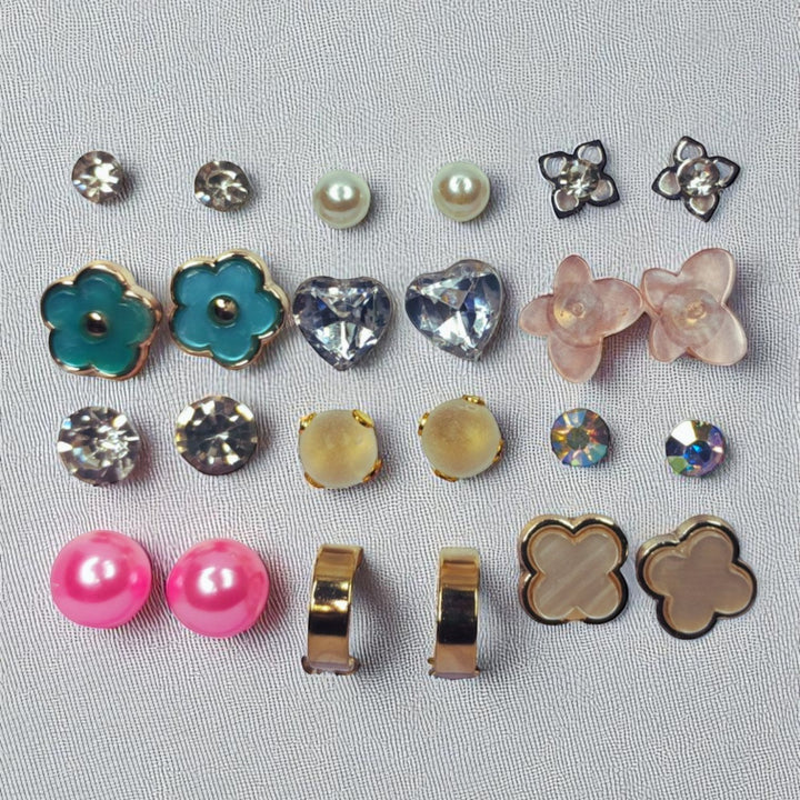 12 Pairs Stylish Stud Earrings Combo Set for Women & Girls