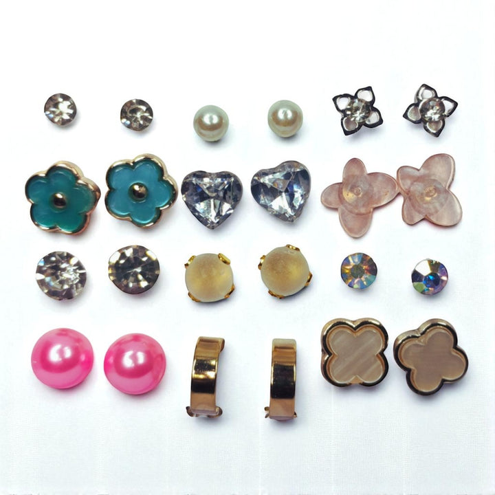 12 Pairs Stylish Stud Earrings Combo Set for Women & Girls