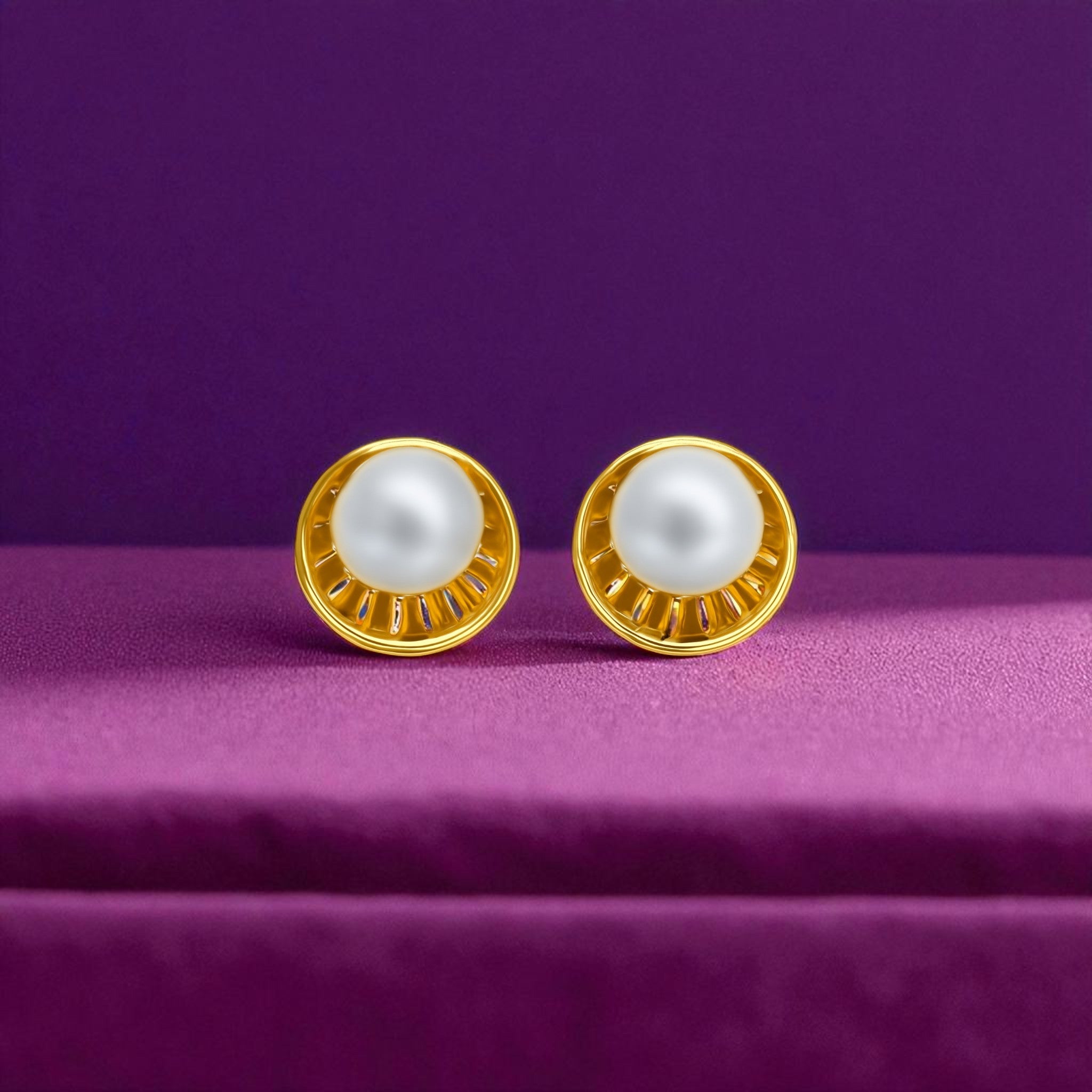 Elegant Gold-Plated Pearl Stud Earring Set – 3 Pairs, Modern Designs for Women
