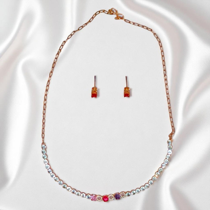 Elegant Rainbow Crystal Necklace Set with Earrings