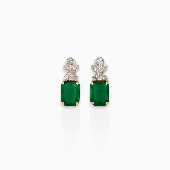 Elegant Emerald Green Stud Earrings with Crystal Detailing