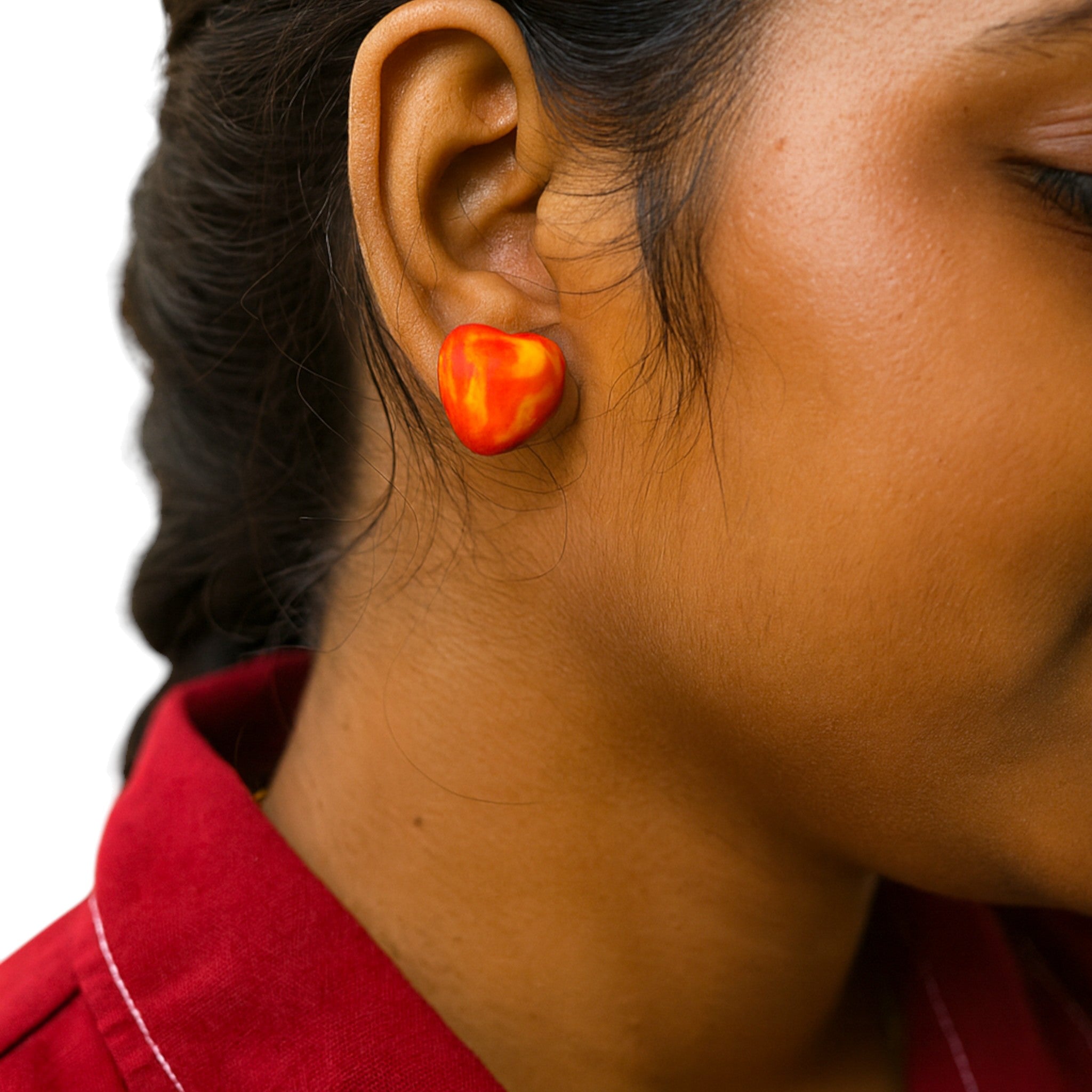Handmade Red & Yellow Polymer Clay Stud Earrings – Set of 3 Shapes