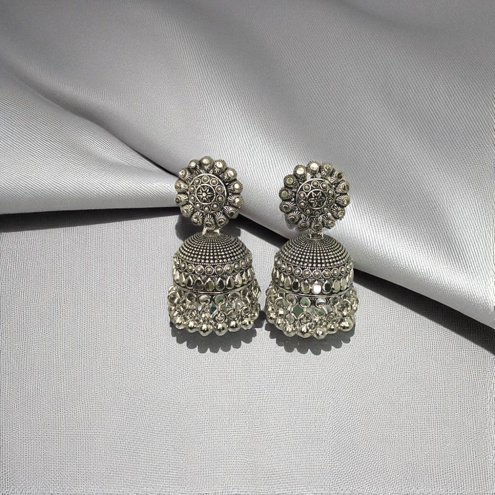 Triple Elegance Jhumka Combo Set – 3 Pairs of Oxidized Tribal‑Chic Earrings