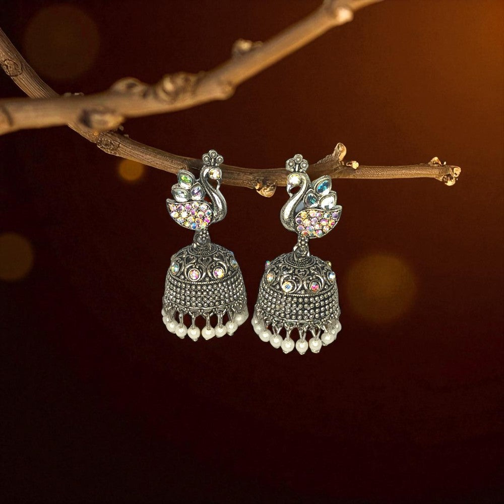 Triple Elegance Jhumka Combo Set – 3 Pairs of Oxidized Tribal‑Chic Earrings