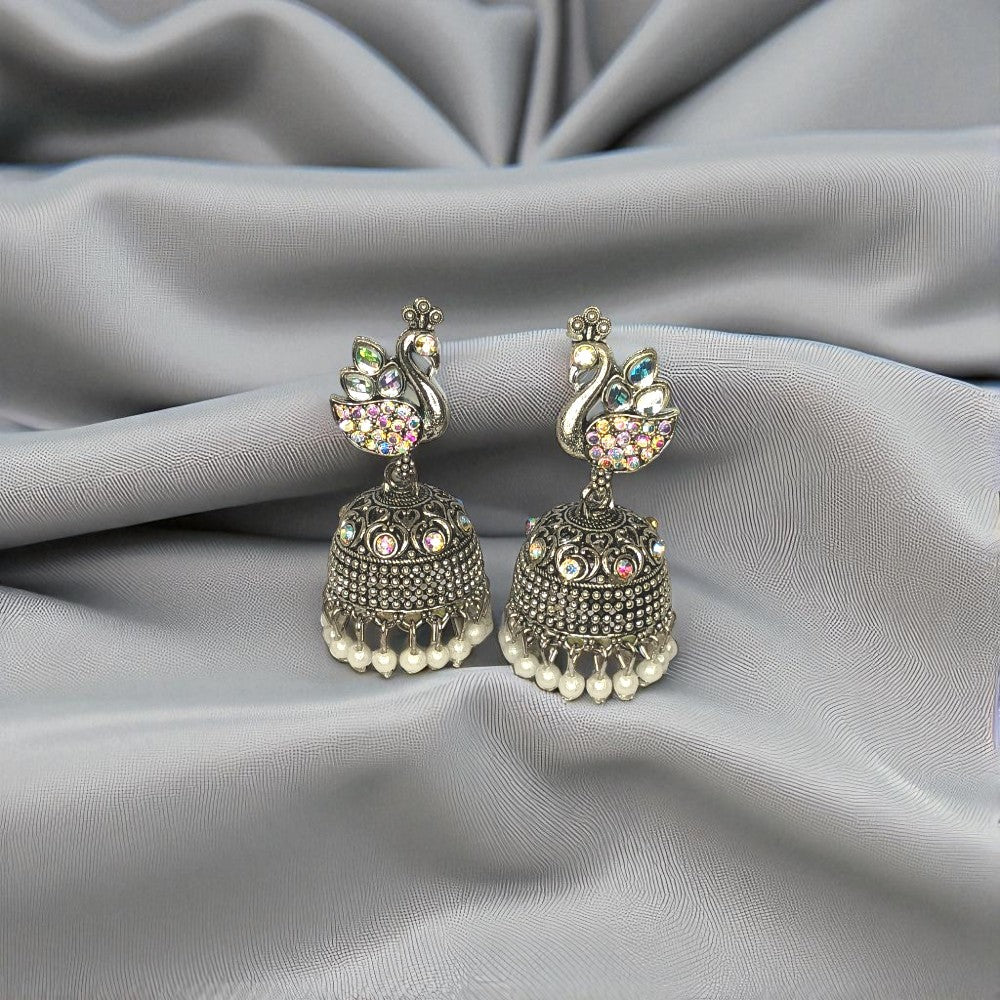 Triple Elegance Jhumka Combo Set – 3 Pairs of Oxidized Tribal‑Chic Earrings