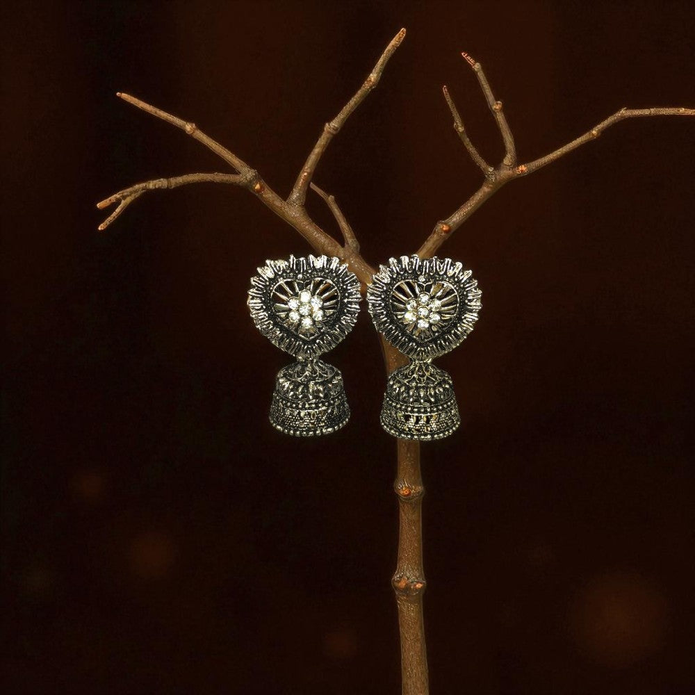 Triple Elegance Jhumka Combo Set – 3 Pairs of Oxidized Tribal‑Chic Earrings