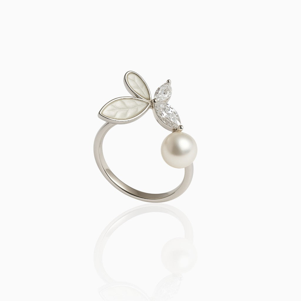 Elegant Pearl Leaf Adjustable Ring