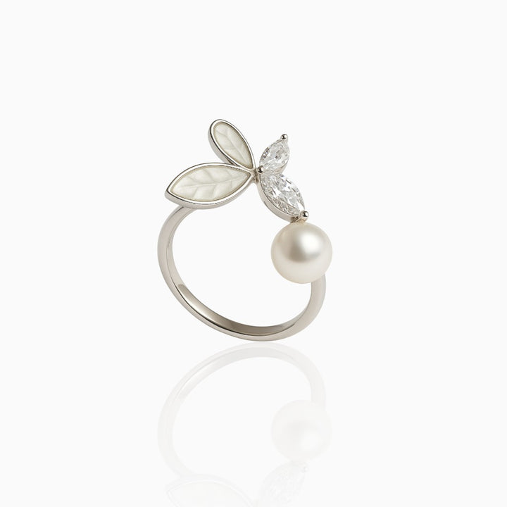 Elegant Pearl Leaf Adjustable Ring