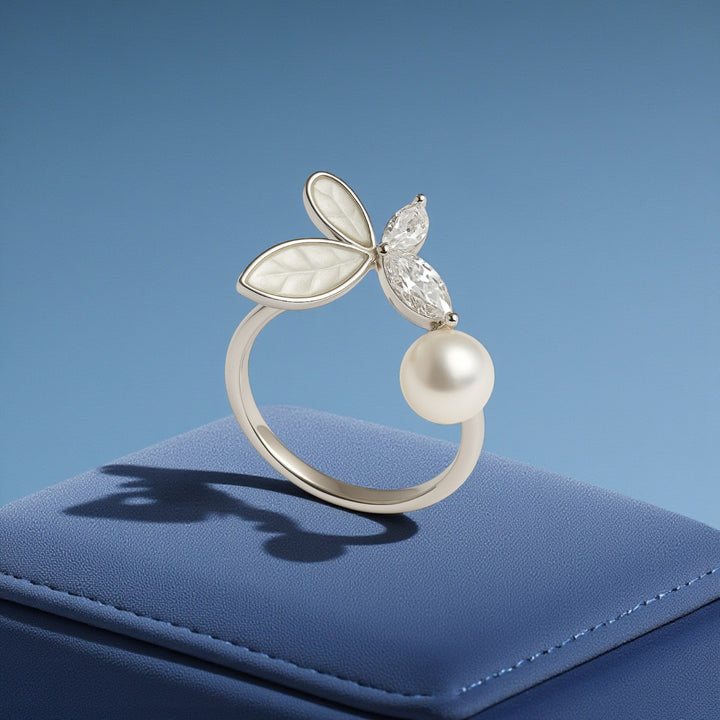 Elegant Pearl Leaf Adjustable Ring