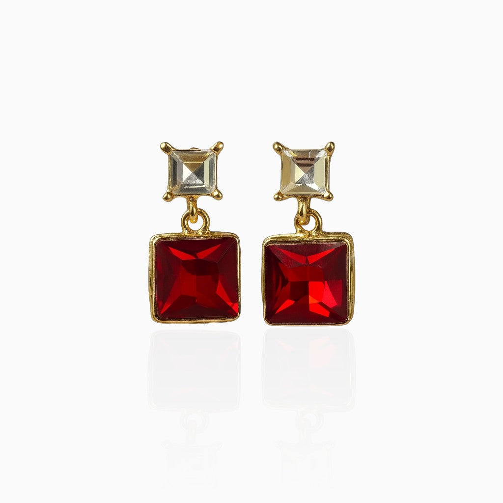 Red & White Square Drop Earrings – Elegant Festive Wear
