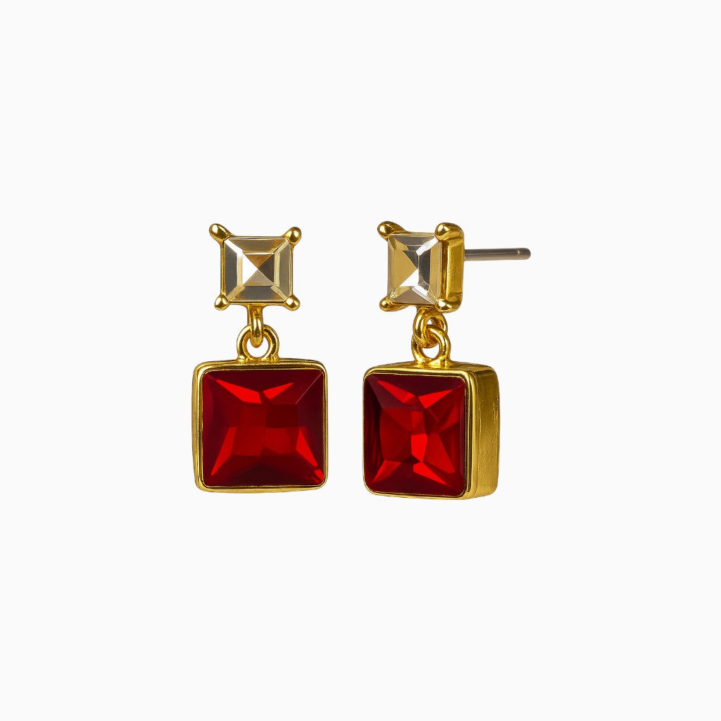 Red & White Square Drop Earrings – Elegant Festive Wear