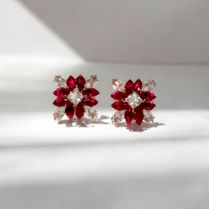 Ruby Blossom Stud Earrings – Festive Sparkle