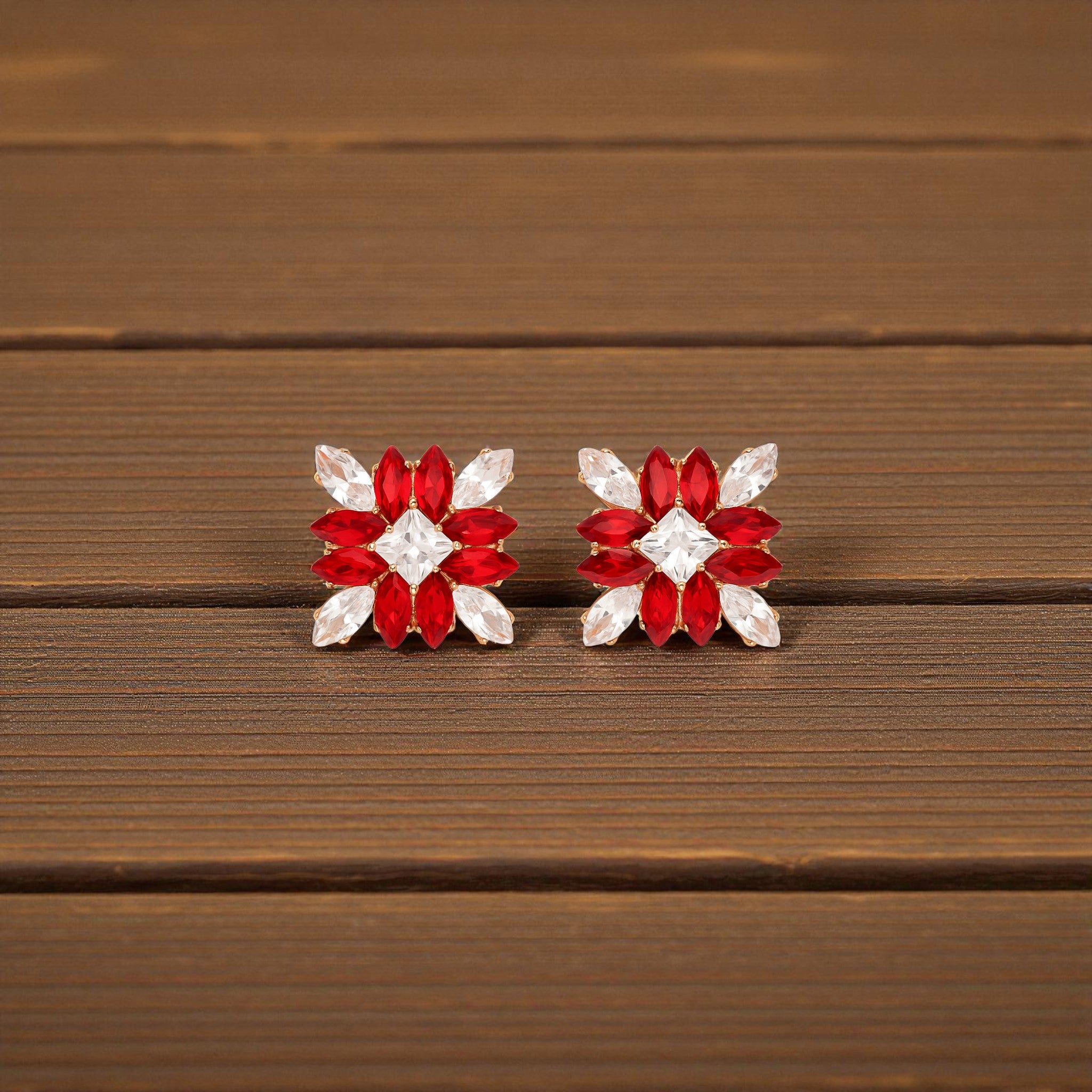 Ruby Blossom Stud Earrings – Festive Sparkle