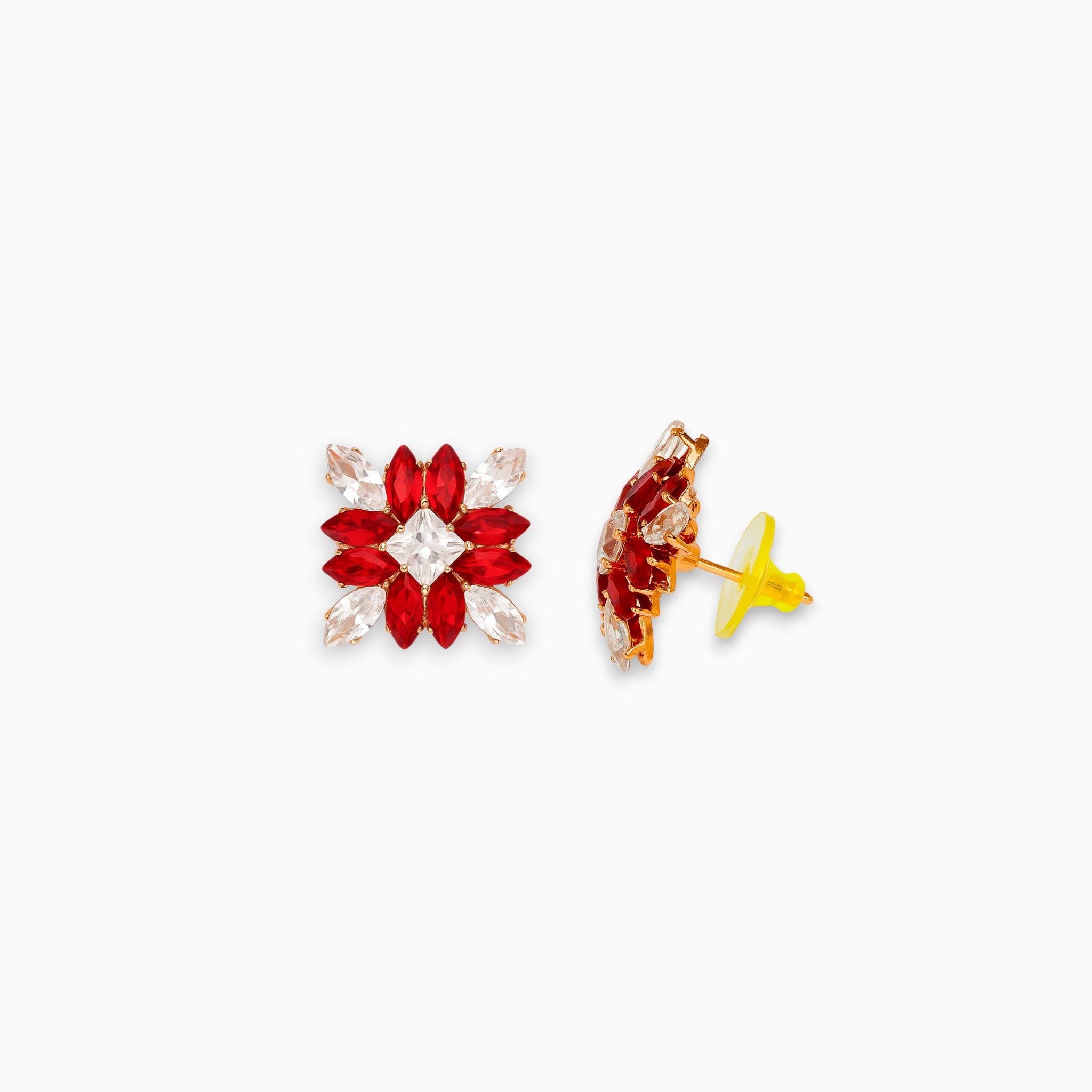 Ruby Blossom Stud Earrings – Festive Sparkle