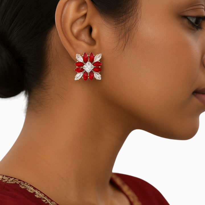 Ruby Blossom Stud Earrings – Festive Sparkle