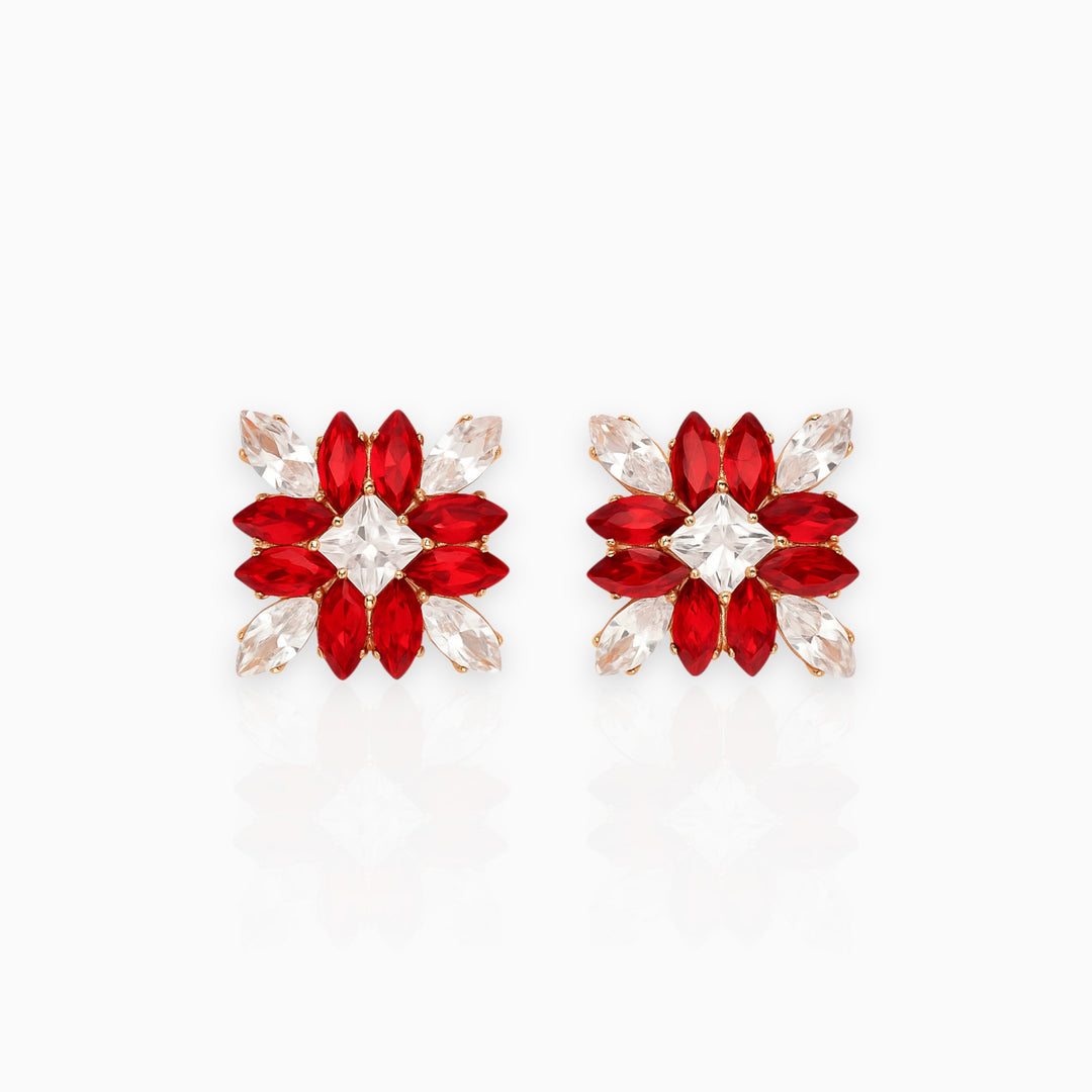 Ruby Blossom Stud Earrings – Festive Sparkle