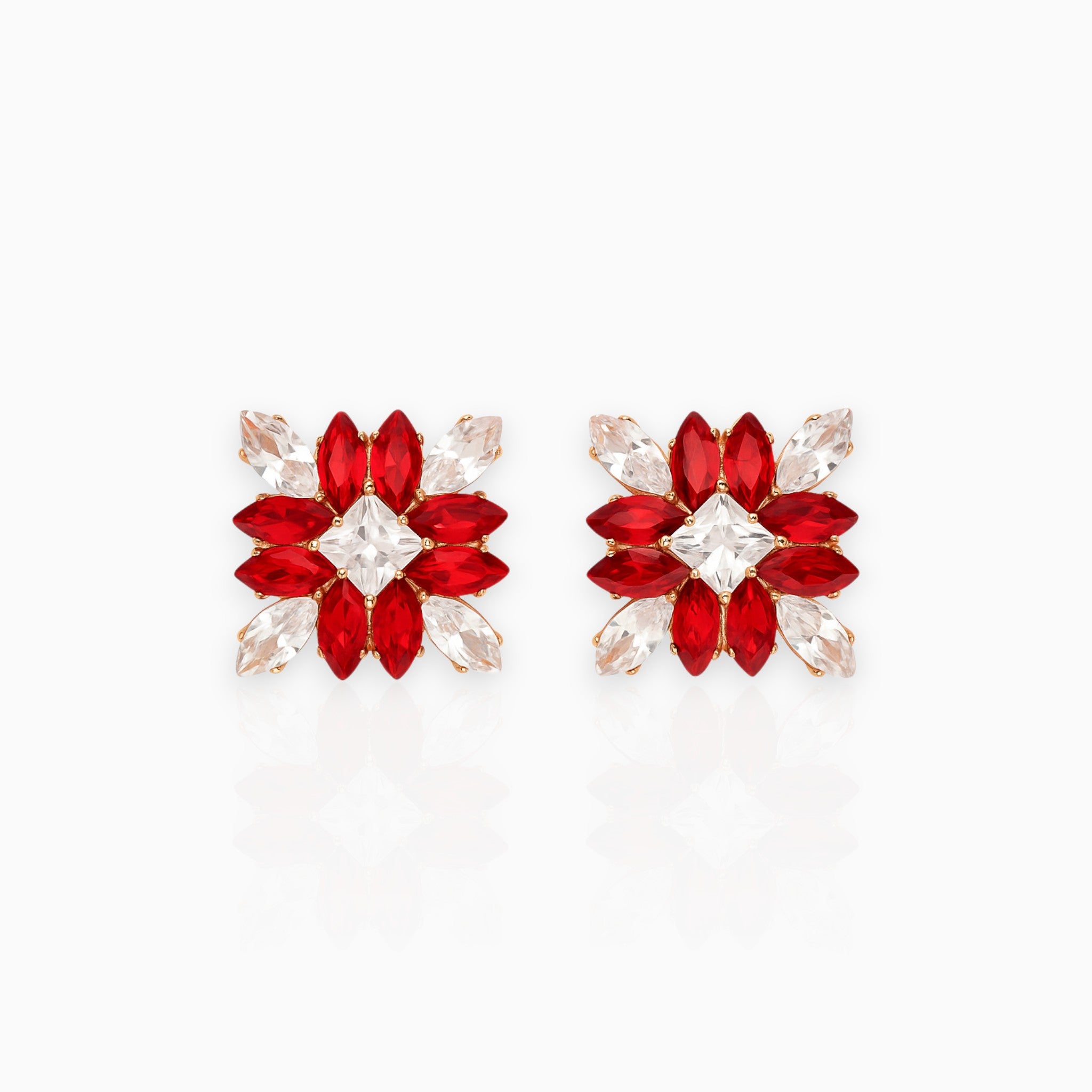 Ruby Blossom Stud Earrings – Festive Sparkle