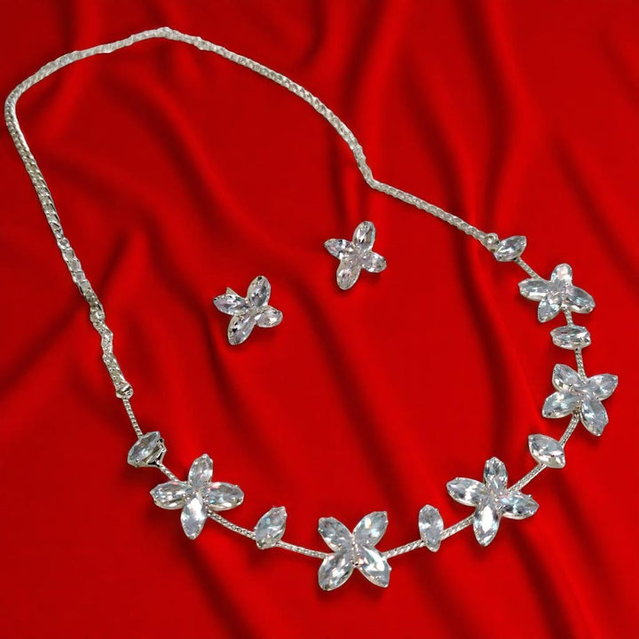 Crystal Floral Necklace with Earrings – Elegant Party Wear Jewellery Set