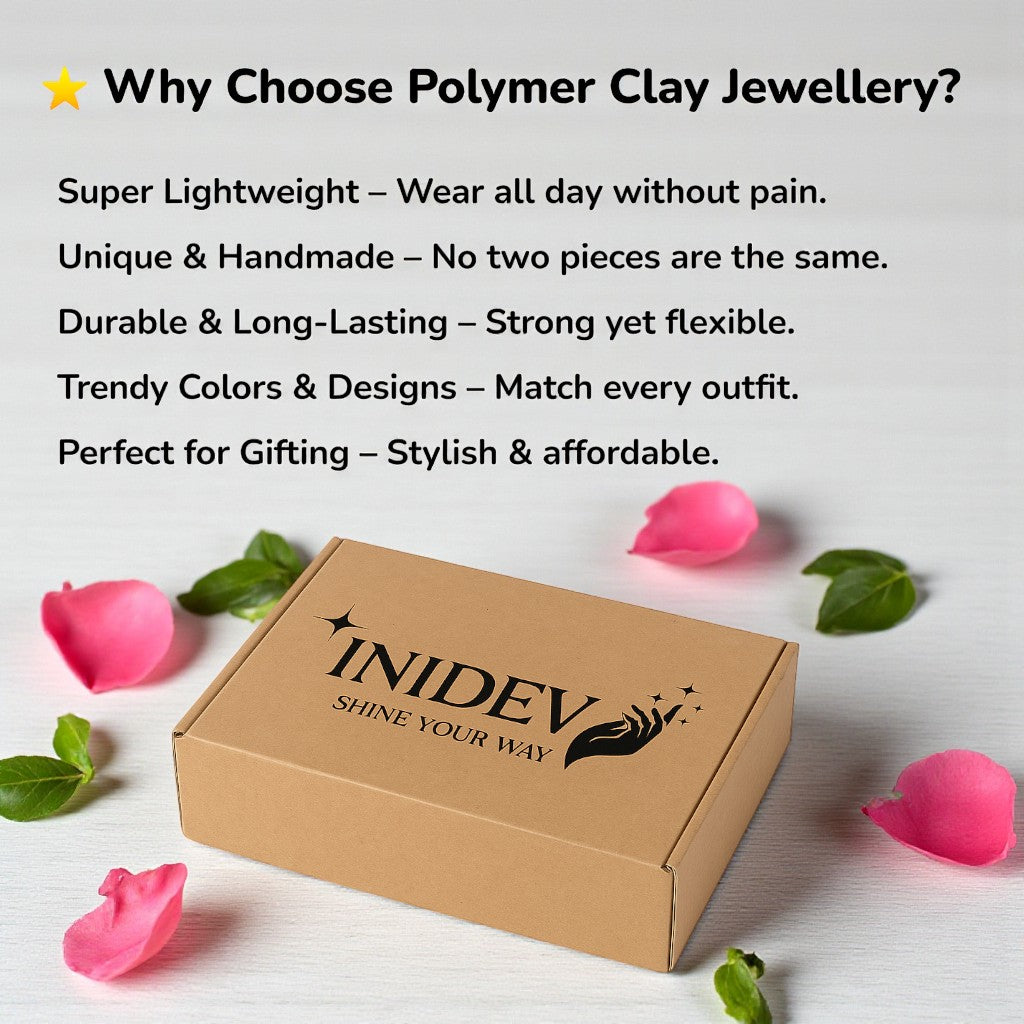 Handmade Polymer Clay Studs Combo Set – 5 Pairs (Floral & Heart Designs)