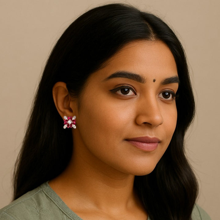 Ruby Blossom Stud Earrings – Festive Sparkle