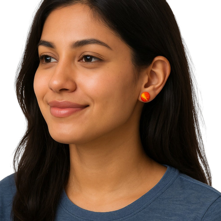 Handmade Red & Yellow Polymer Clay Stud Earrings – Set of 3 Shapes