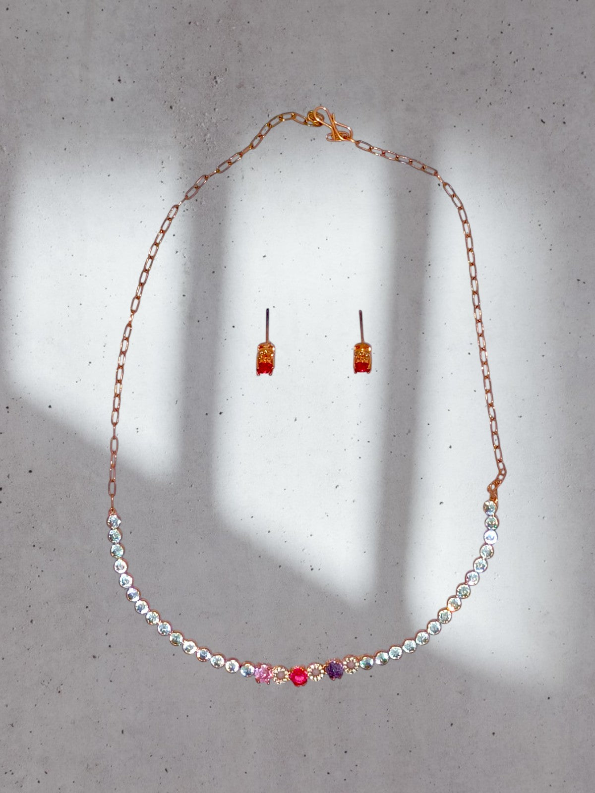 Elegant Rainbow Crystal Necklace Set with Earrings