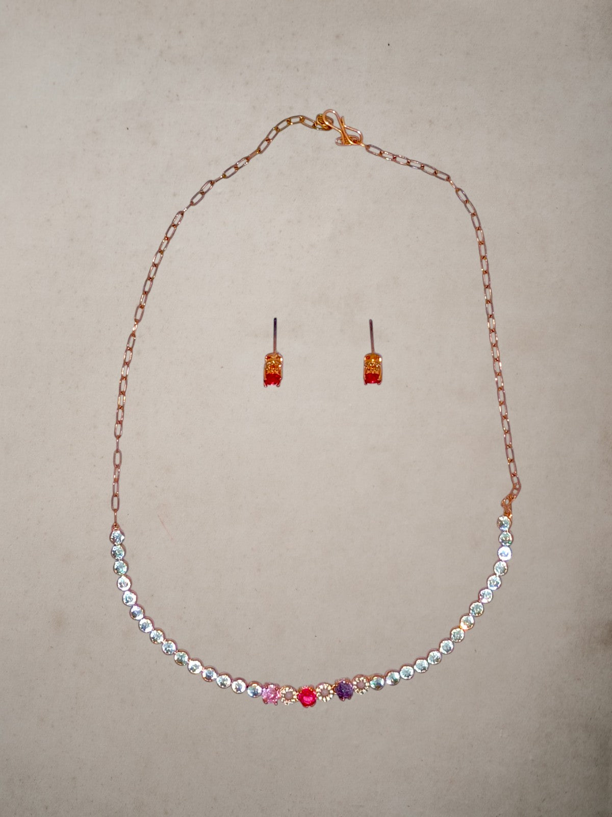 Elegant Rainbow Crystal Necklace Set with Earrings