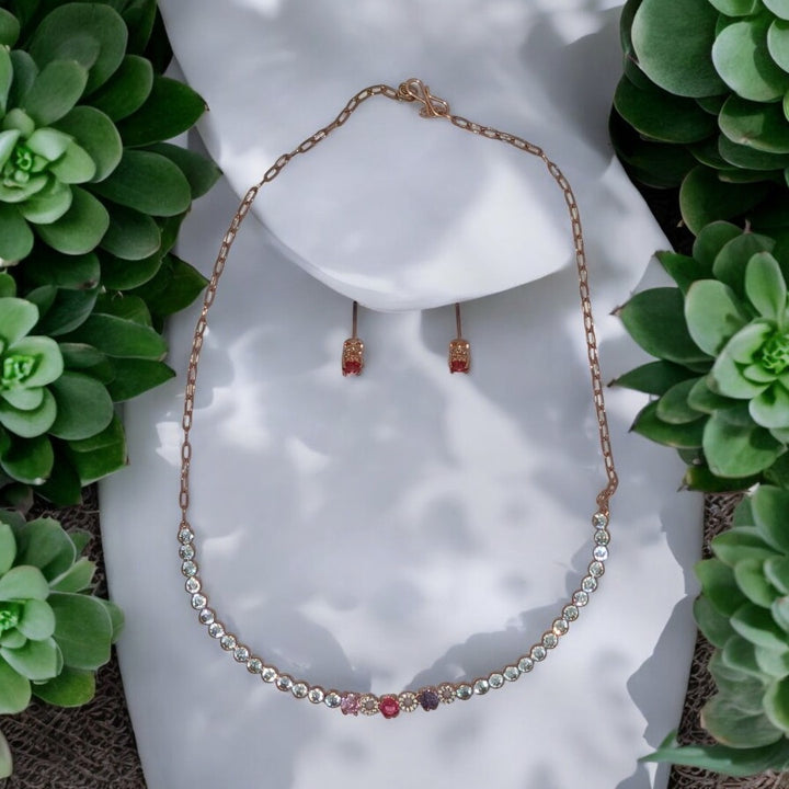 Elegant Rainbow Crystal Necklace Set with Earrings