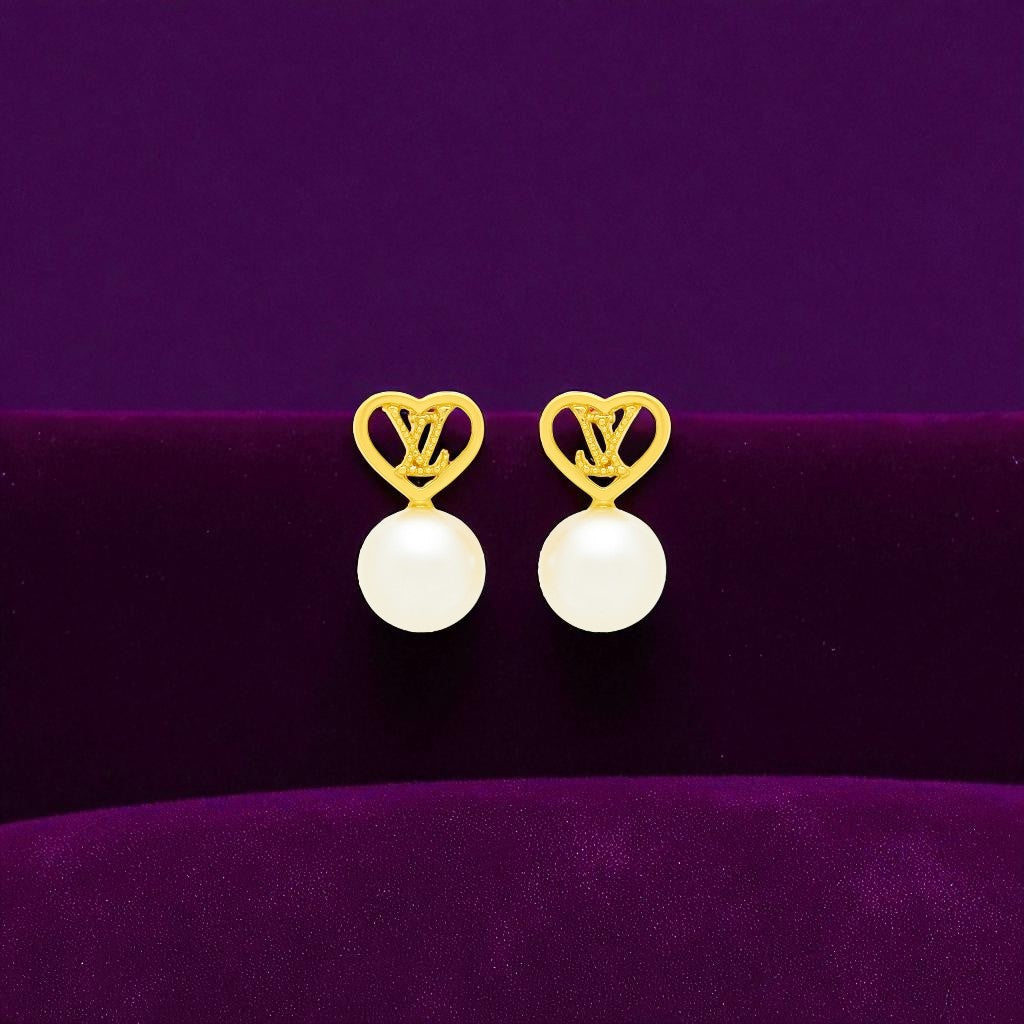 Elegant Gold-Plated Pearl Stud Earrings Set – Heart, Circle, and Designer-Inspired Styles (3 Pairs)