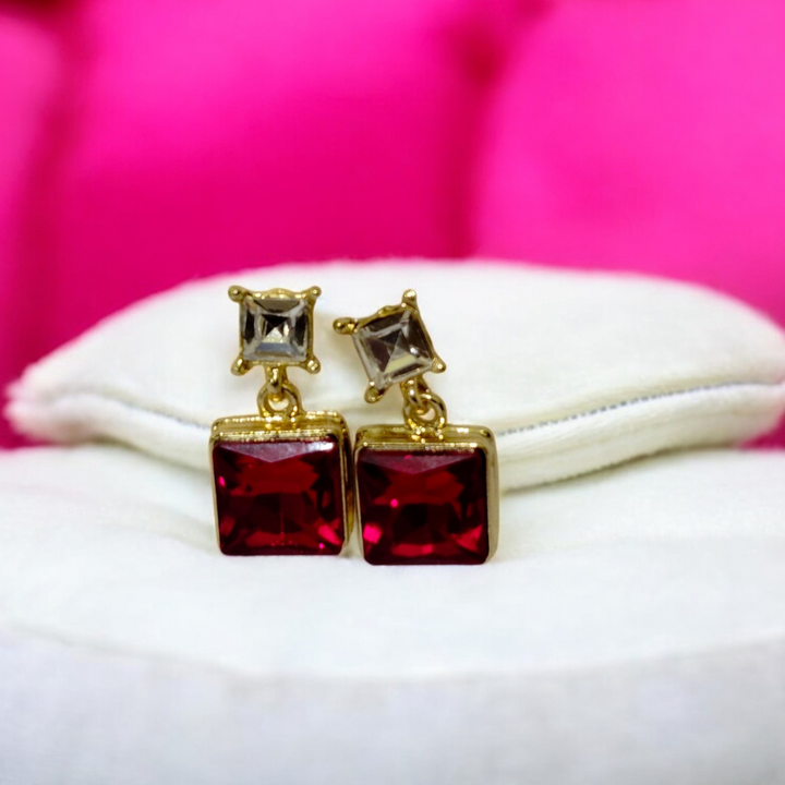 Red & White Square Drop Earrings – Elegant Festive Wear