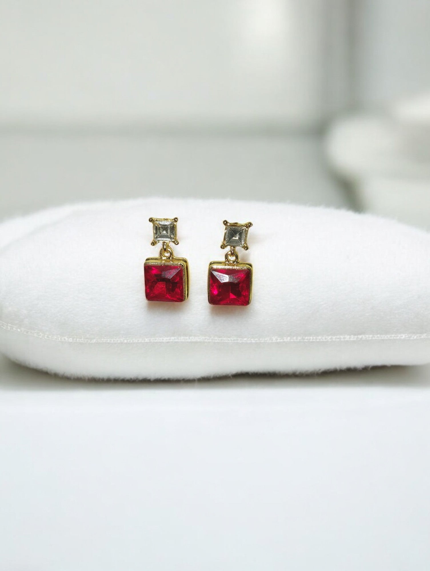 Red & White Square Drop Earrings – Elegant Festive Wear