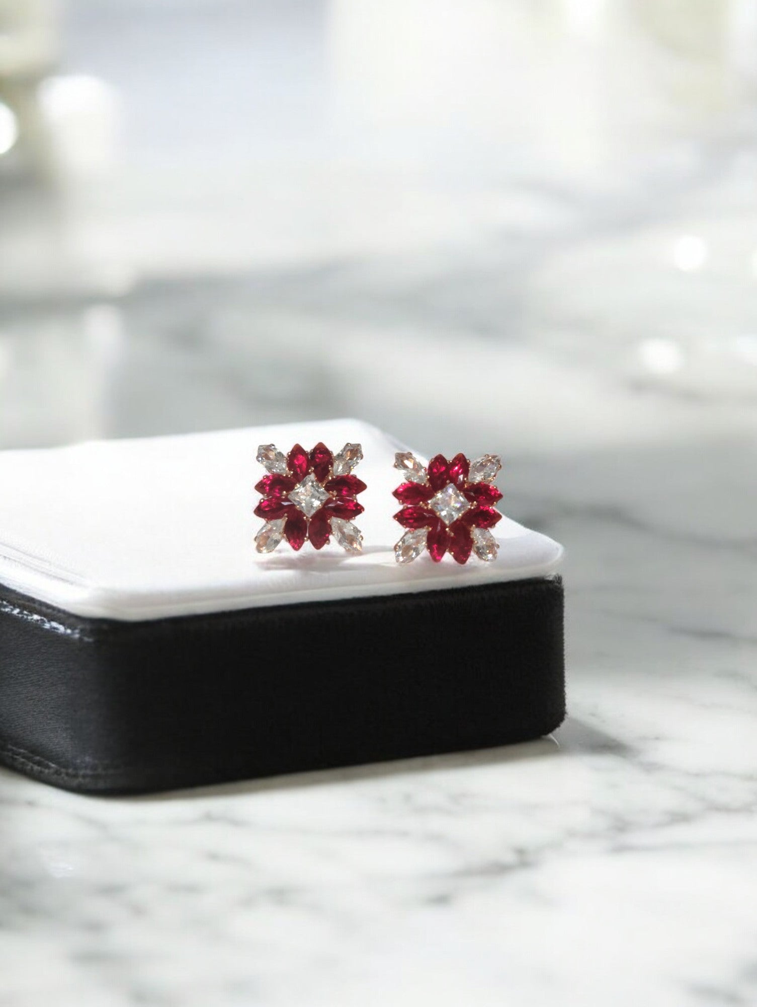 Ruby Blossom Stud Earrings – Festive Sparkle