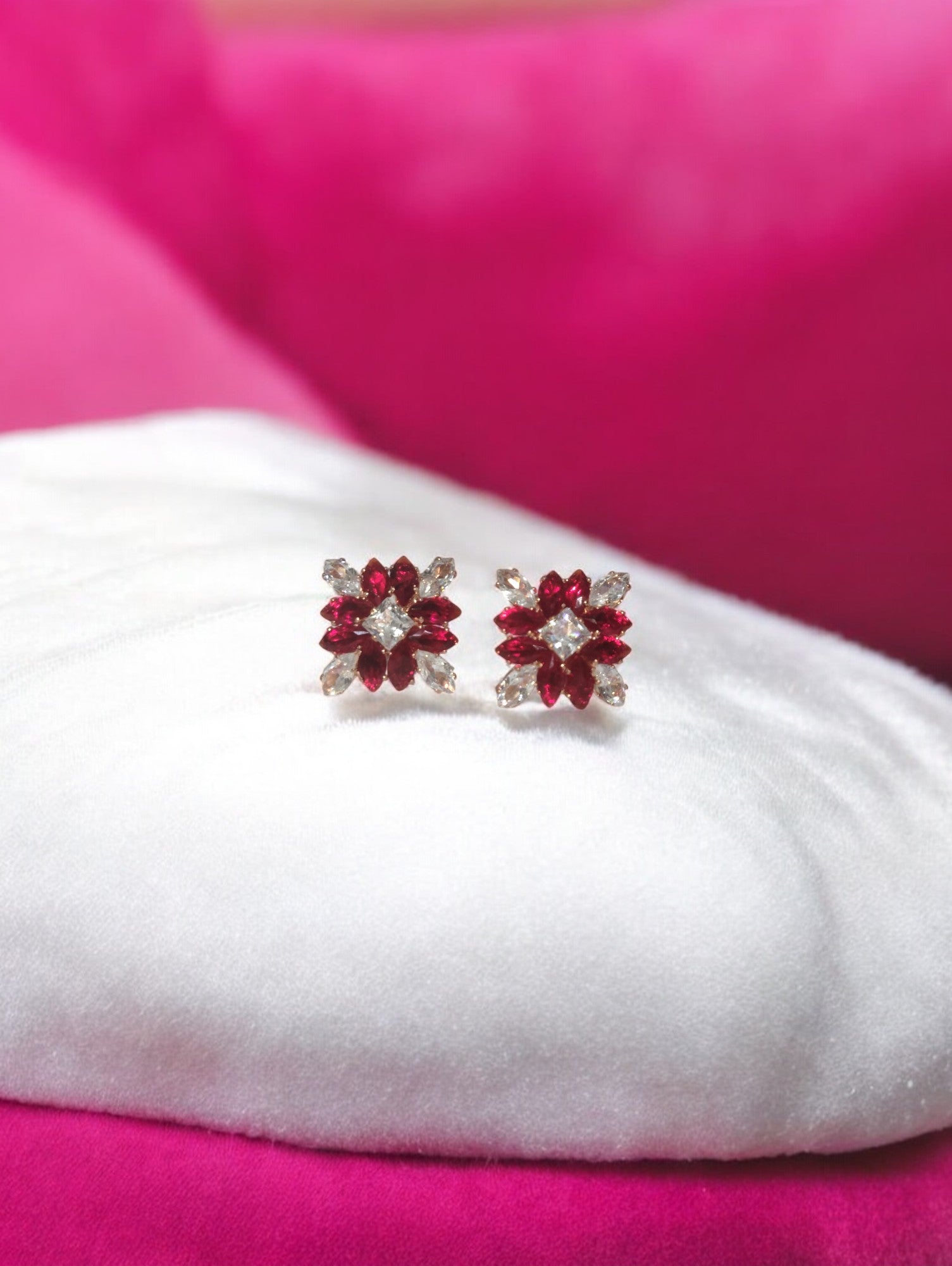 Ruby Blossom Stud Earrings – Festive Sparkle