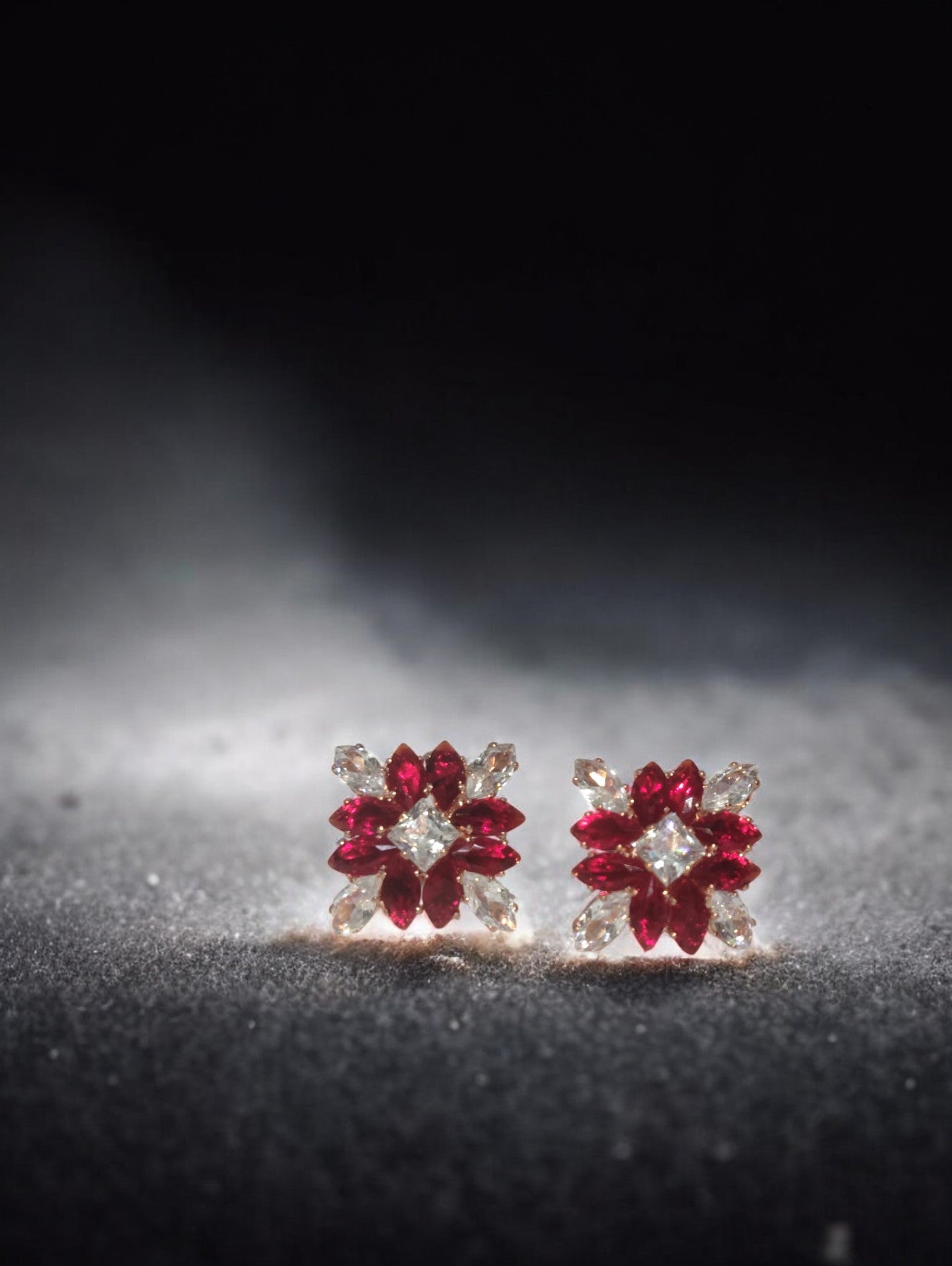 Ruby Blossom Stud Earrings – Festive Sparkle