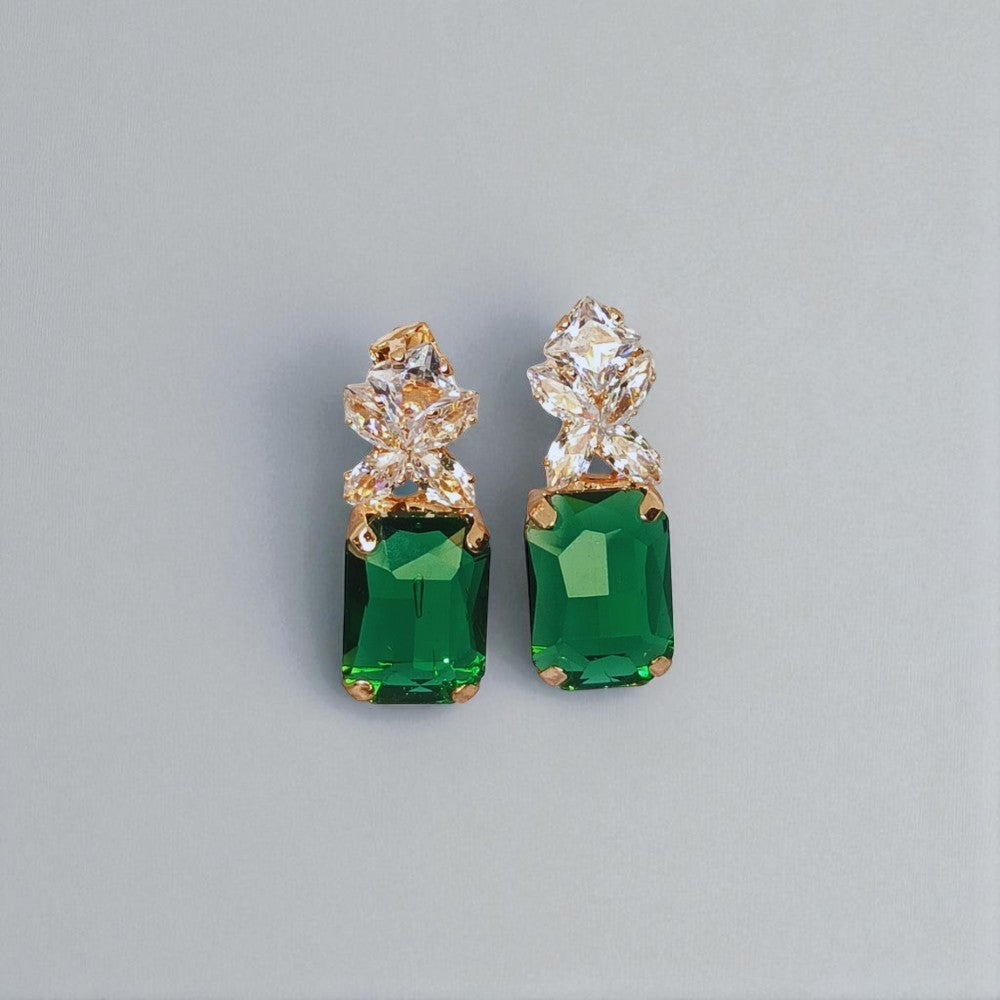 Elegant Emerald Green Stud Earrings with Crystal Detailing
